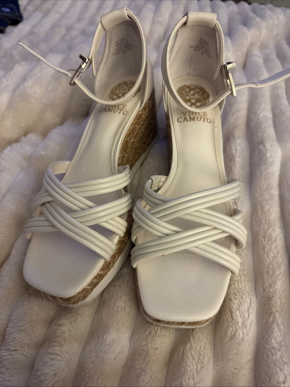 Vince Camuto Cream Strappy Espadrille Wedge Sandals